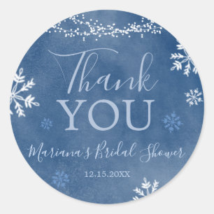 Witte Blauwe Sneeuw in Love Sneeuwvlok Bruids Trou Ronde Sticker