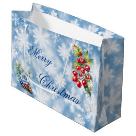 Witte Blauwe Sneeuwvlok Hulst Bessen Prettig Kerst Groot Cadeauzakje
