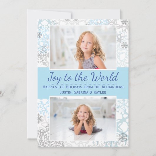Witte/Blauwe Sneeuwvlokken 2 Foto's - Kerst Kaart (Voorkant)