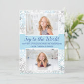 Witte/Blauwe Sneeuwvlokken 2 Foto's - Kerst Kaart (Staand voorkant)