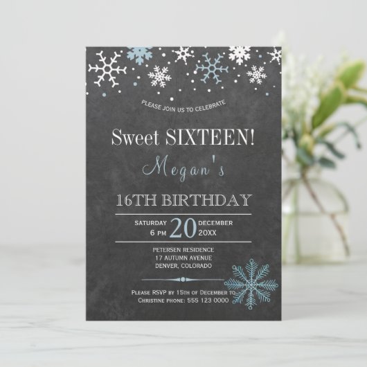 Witte blauwe sneeuwvlokken chique winter zoet zest kaart (Staand voorkant)