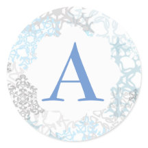 Witte/blauwe sneeuwvlokken - cirkelsticker