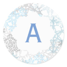 Witte/blauwe sneeuwvlokken - cirkelsticker