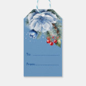 Witte Blauwe Sneeuwvlokken en Holly Berries Kerstm Cadeaulabel (Achterkant)
