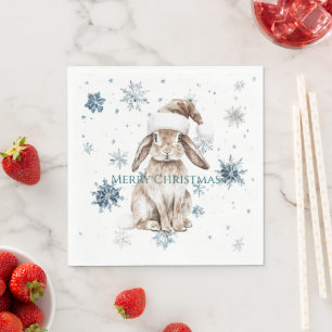 Witte Blauwe Sneeuwvlokken Kerst Konijn Servet