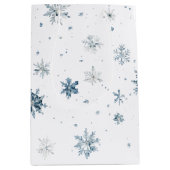 Witte Blauwe Sneeuwvlokken Kerstmis Medium Cadeauzakje (Voorkant)