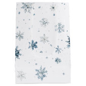 Witte Blauwe Sneeuwvlokken Kerstmis Medium Cadeauzakje (Achterkant)