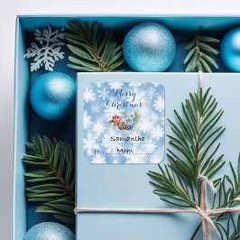 Witte & Blauwe Sneeuwvlokken Kerstmisdecoratie Vierkante Sticker