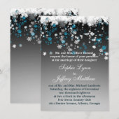 Witte, blauwe sneeuwvlokken op zwarte bruiloft kaart (Voorkant / Achterkant)