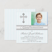 Witte Blauwe Strepen Bevestiging Foto Uitnodiging (Voorkant / Achterkant)