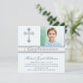 Witte Blauwe Strepen Bevestiging Foto Uitnodiging (Staand voorkant)