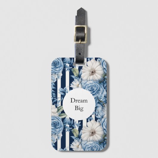Witte Blauwe Strepen Bloemen Bagagelabel (Voorkant (verticaal))