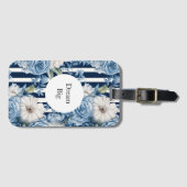 Witte Blauwe Strepen Bloemen Bagagelabel (Voorkant (horizontaal))