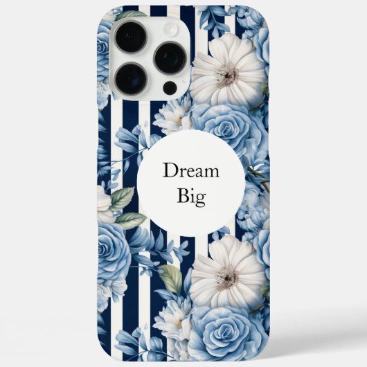 Witte Blauwe Strepen Bloemen Case-Mate iPhone Case (Achterkant)