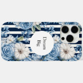 Witte Blauwe Strepen Bloemen Case-Mate iPhone Case (Achterkant (horizontaal))