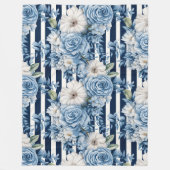 Witte Blauwe Strepen Bloemen Fleece Deken (Voorkant)