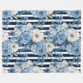 Witte Blauwe Strepen Bloemen Fleece Deken (Voorkant (Horizontaal))