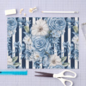 Witte Blauwe Strepen Bloemige Bruidsdouche Tissuepapier (Craft)