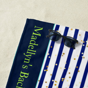 Witte Blauwe Strepen Huwelijk Modern Monogram Strandlaken