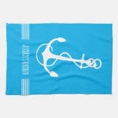 Witte & Blauwe Strepen Nautische Boot Anker Theedoek (Horizontaal)