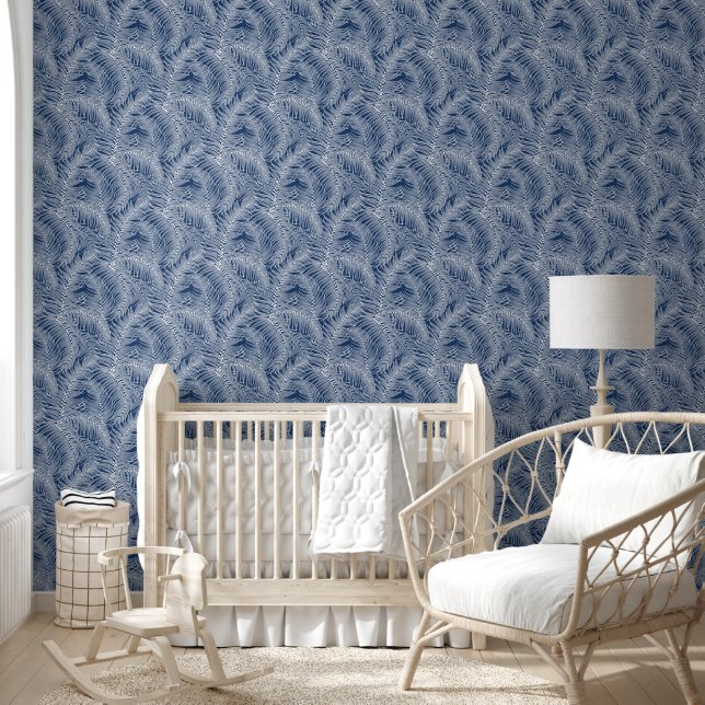 Witte blauwe tropische palmbladeren behang (Kinderen)