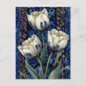 Witte Blauwe Tulp Damast Briefkaart (Voorkant)