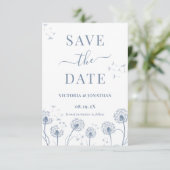 Witte Blauwe Wilde Bloem Boho Bruiloft Save The Date (Staand voorkant)