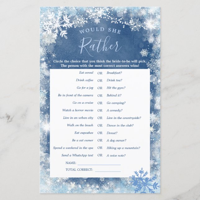 Witte blauwe wintersneeuwvlok zou ze liever hebben (Voorkant)