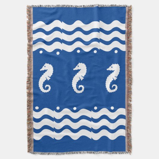 WITTE BLAUWE ZEE HORSE kustbewoners Deken (Voorkant Verticaal)