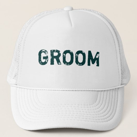 Witte blauwgroen belettering thema Bruidegom pet (Voorkant)