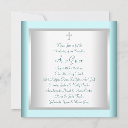 Witte Blauwgroen Blauwe Baby doop doop doopsel Kaart (Achterkant)