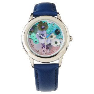 WITTE BLAUWGROEN BLAUWE ROZEN, ANEMONSLOEMMONOGRAM HORLOGE