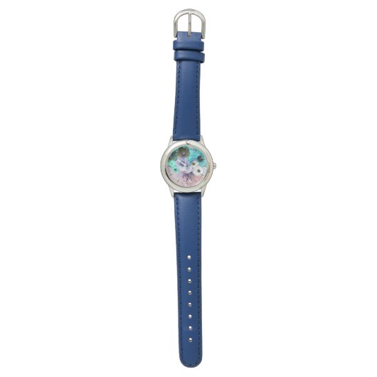 WITTE BLAUWGROEN BLAUWE ROZEN, ANEMONSLOEMMONOGRAM HORLOGE (Vlak)