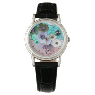 WITTE BLAUWGROEN BLAUWE ROZEN, ANEMONSLOEMMONOGRAM HORLOGE