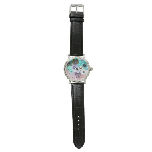 WITTE BLAUWGROEN BLAUWE ROZEN, ANEMONSLOEMMONOGRAM HORLOGE (Vlak)