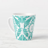 Witte & Blauwgroen Boerderij Bloemen Tegel | Monog Latte Mok (Linkerhoek)