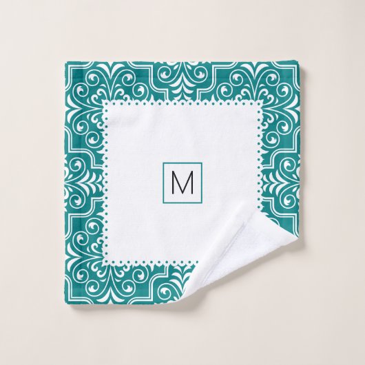 Witte blauwgroen dampvlekvormige witte gespleten r bad handdoek (Wasdoekje)