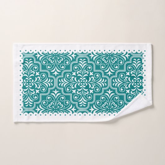 Witte blauwgroen dampvlekvormige witte gespleten r bad handdoek (Handdoek)