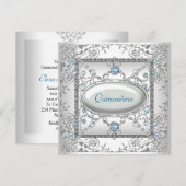 Witte Blauwgroen Quinceanera Kaart (Voorkant / Achterkant)