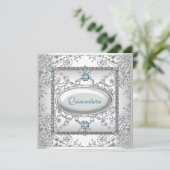 Witte Blauwgroen Quinceanera Kaart (Staand voorkant)