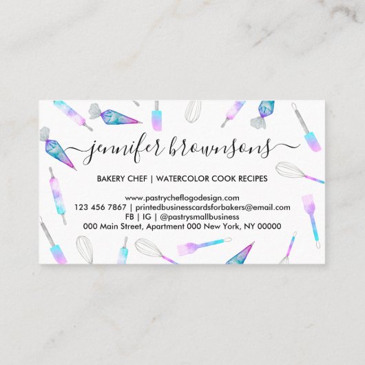 Witte Blauwgroen roze hologram bakkerij Chef Pastr Visitekaartje (Achterkant)