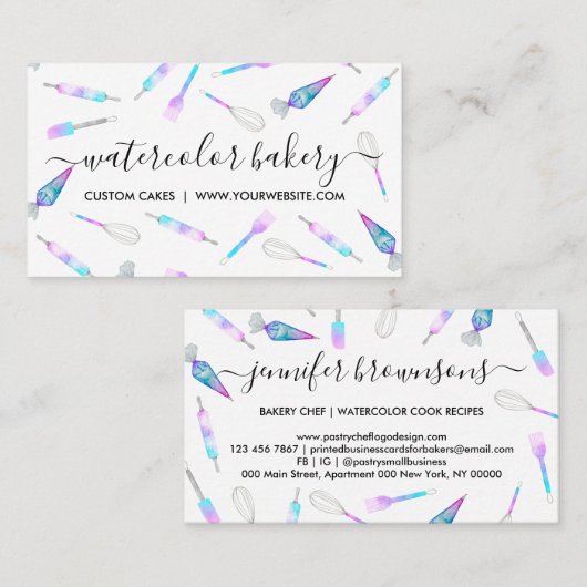 Witte Blauwgroen roze hologram bakkerij Chef Pastr Visitekaartje (Voorkant / Achterkant)