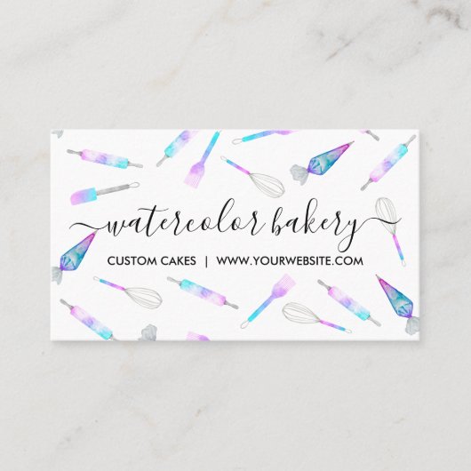 Witte Blauwgroen roze hologram bakkerij Chef Pastr Visitekaartje (Voorkant)