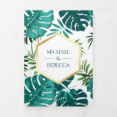 Witte Blauwgroen tropische palmmonstera verlaat br Drieluik Uitnodiging (Cover)