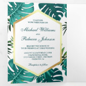 Witte Blauwgroen tropische palmmonstera verlaat br Drieluik Uitnodiging (Binnenzijde eerst)