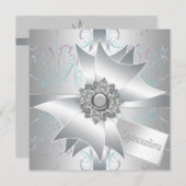 Witte Blauwgroen wervelingen Quinceanera Kaart (Voorkant / Achterkant)