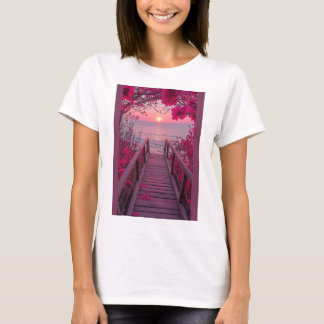 Witte blended t-shirt met roze ontwerp