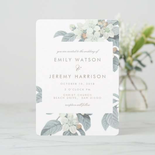 Witte Bloedbloesems Uitnodiging tot bruiloft (Staand voorkant)