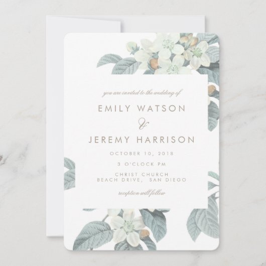 Witte Bloedbloesems Uitnodiging tot bruiloft (Voorkant)