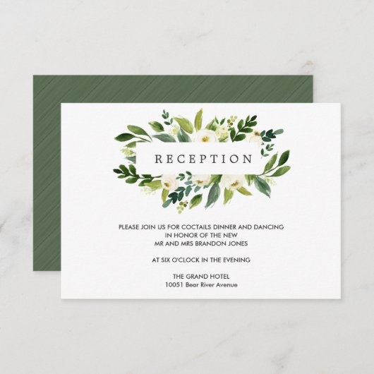 witte bloei | Bloem BRUILOFT Receptie Enclosure Informatiekaartje (Voorkant / Achterkant)